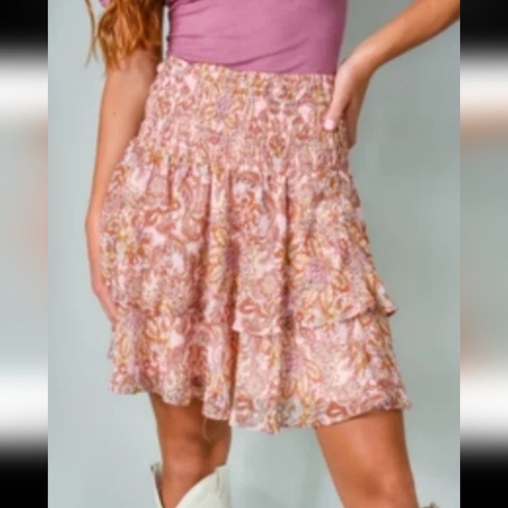 Lucy Paris Floral A-Line Skirt in Pink and Cream